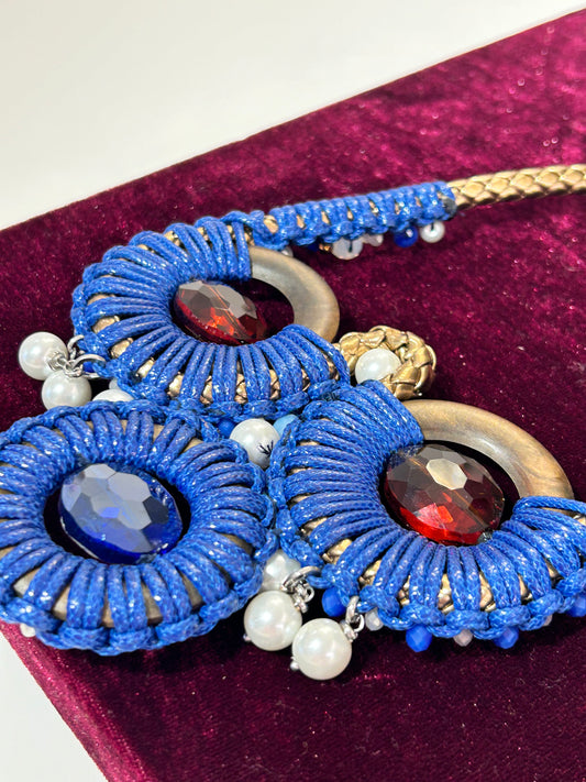 Sodini collana blu con pietre e perle