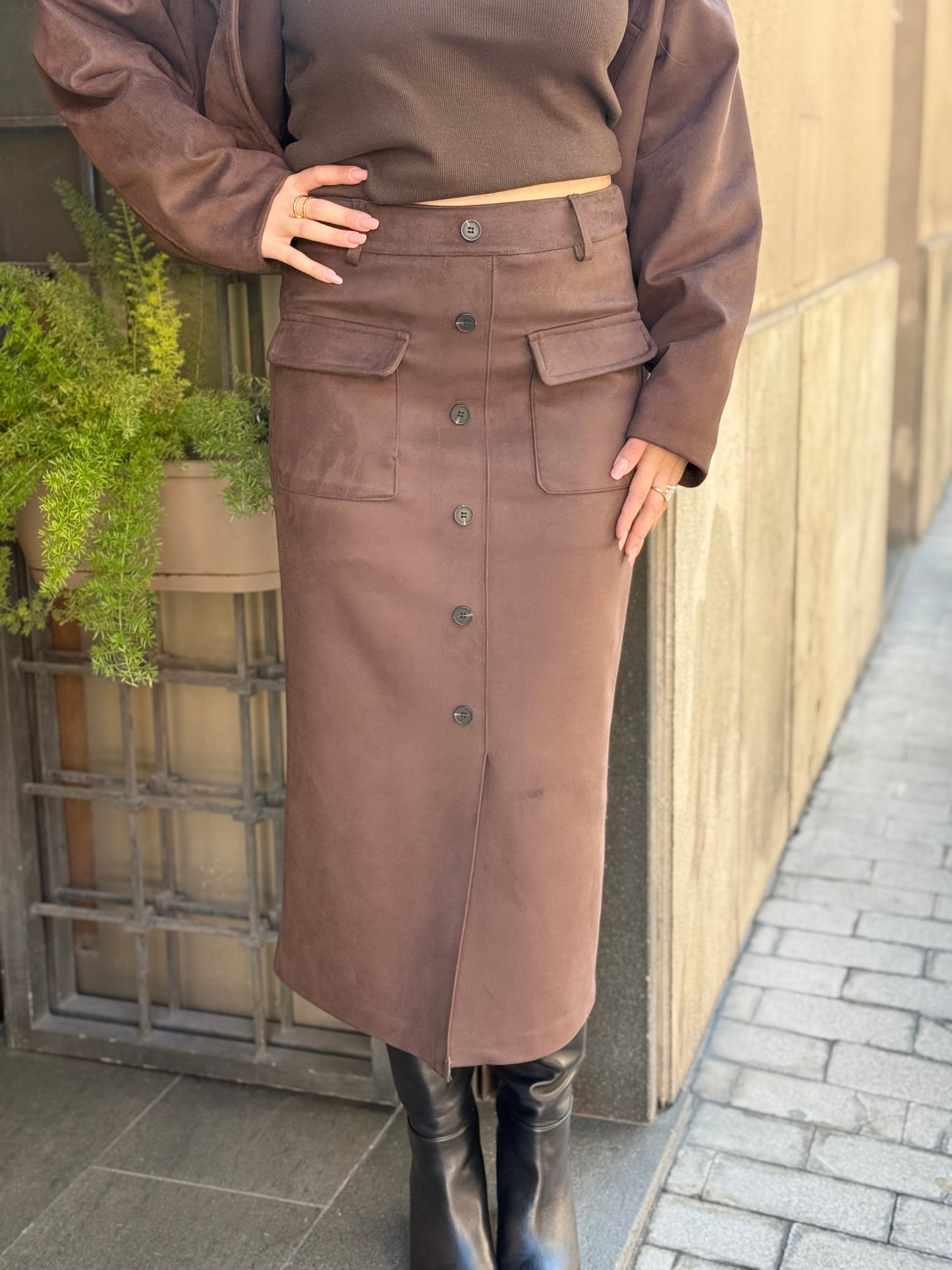 Gonna midi scamosciata MORO