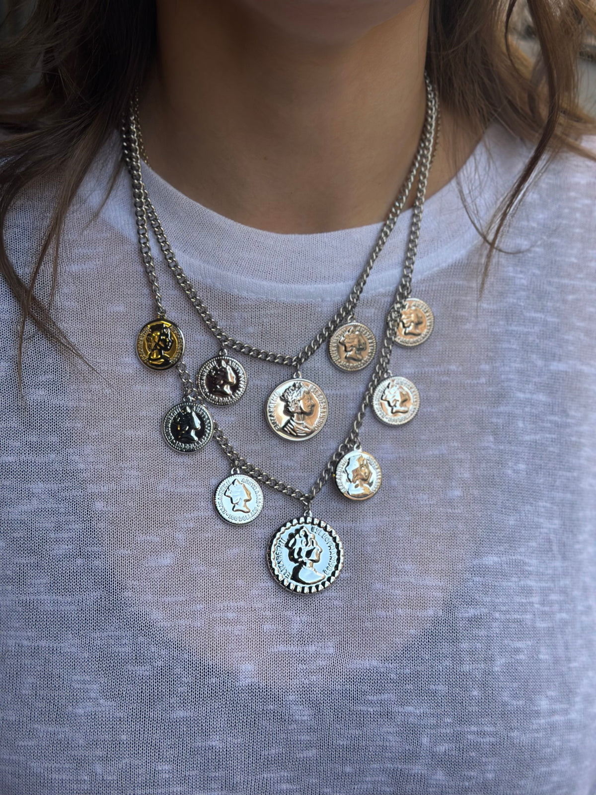 Collana doppia con monete ARGENTO