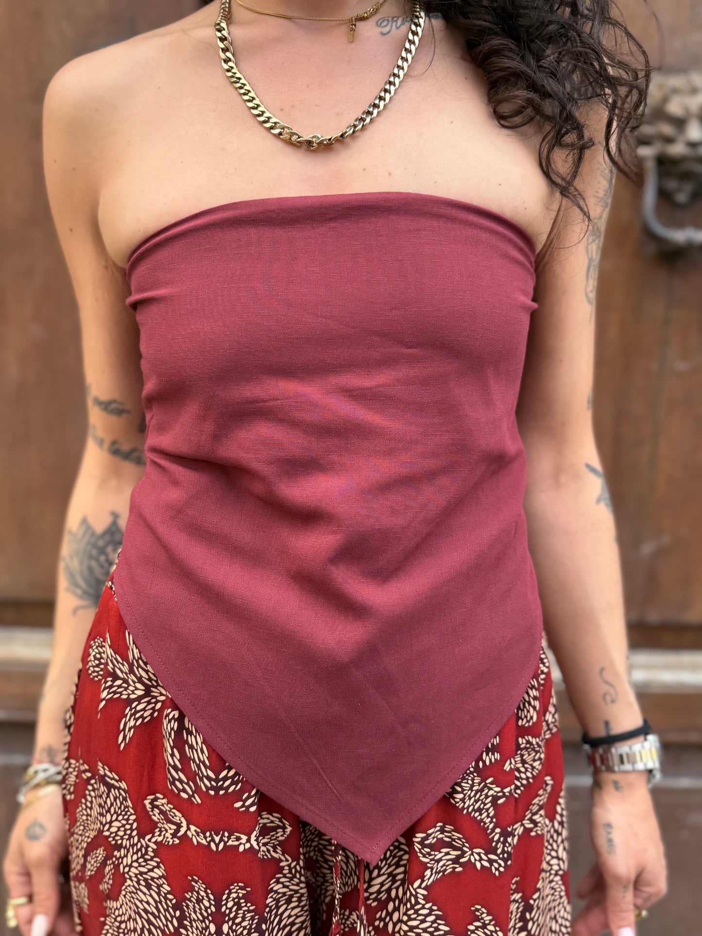 Haveone Top fascia fiocco schiena bordeaux