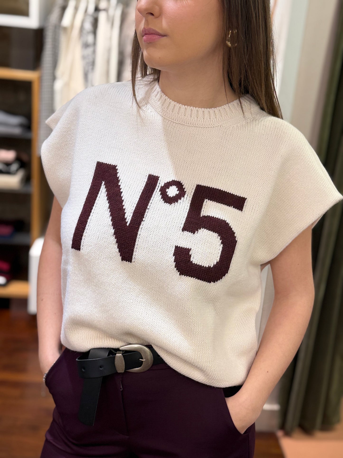 Tensione In Maglia gilet N°5 PANNA/BORDEAUX