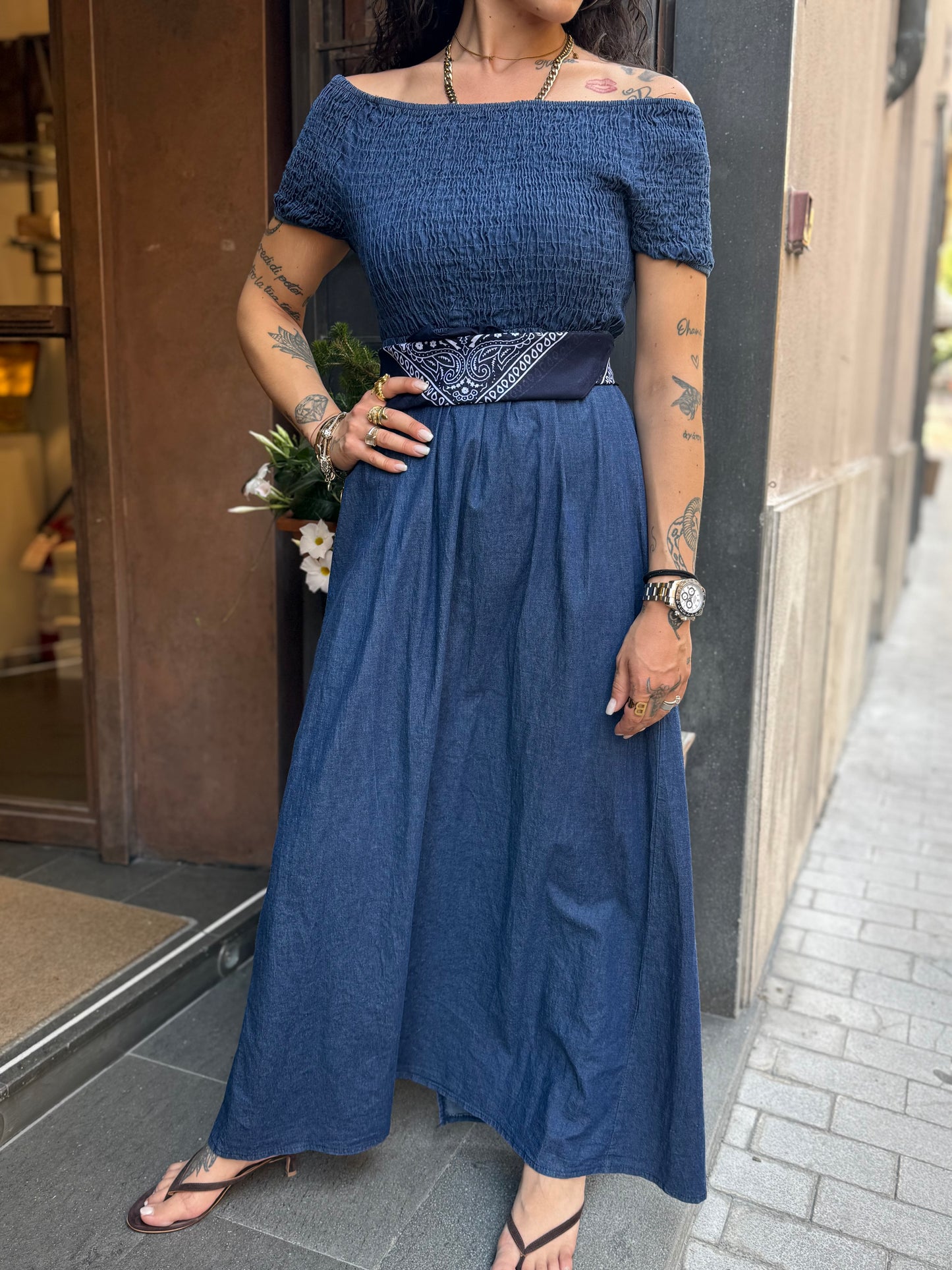 Abito in denim scollo schiffer