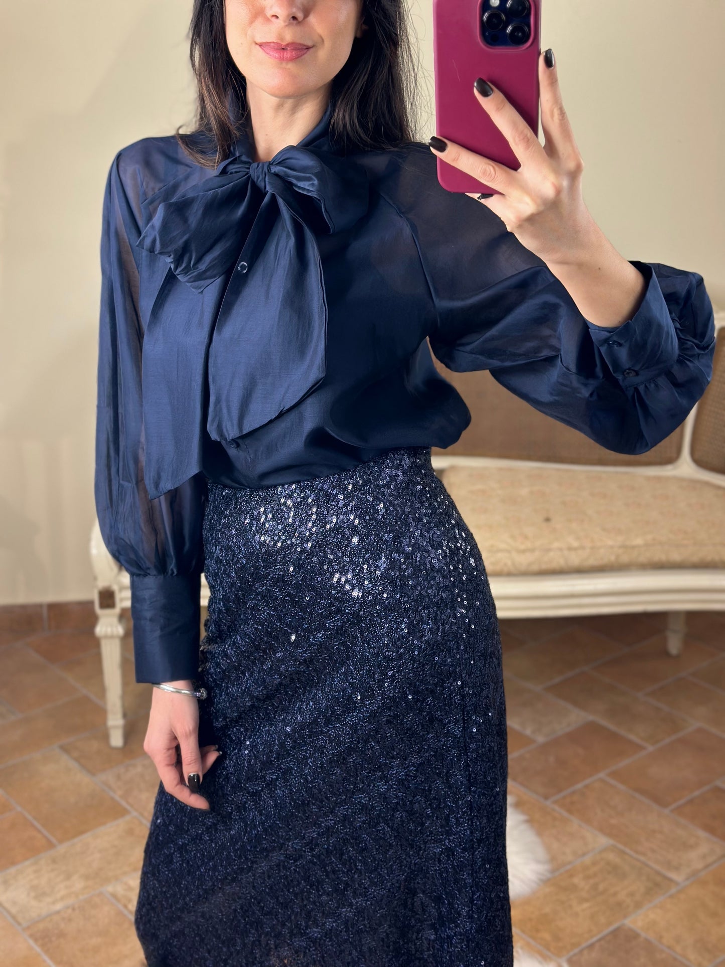 Camicia in tencel con fiocco BLU