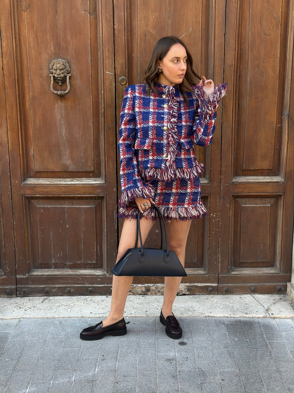 Tensione in minigonna tweed stampa check ROSSO/BLU