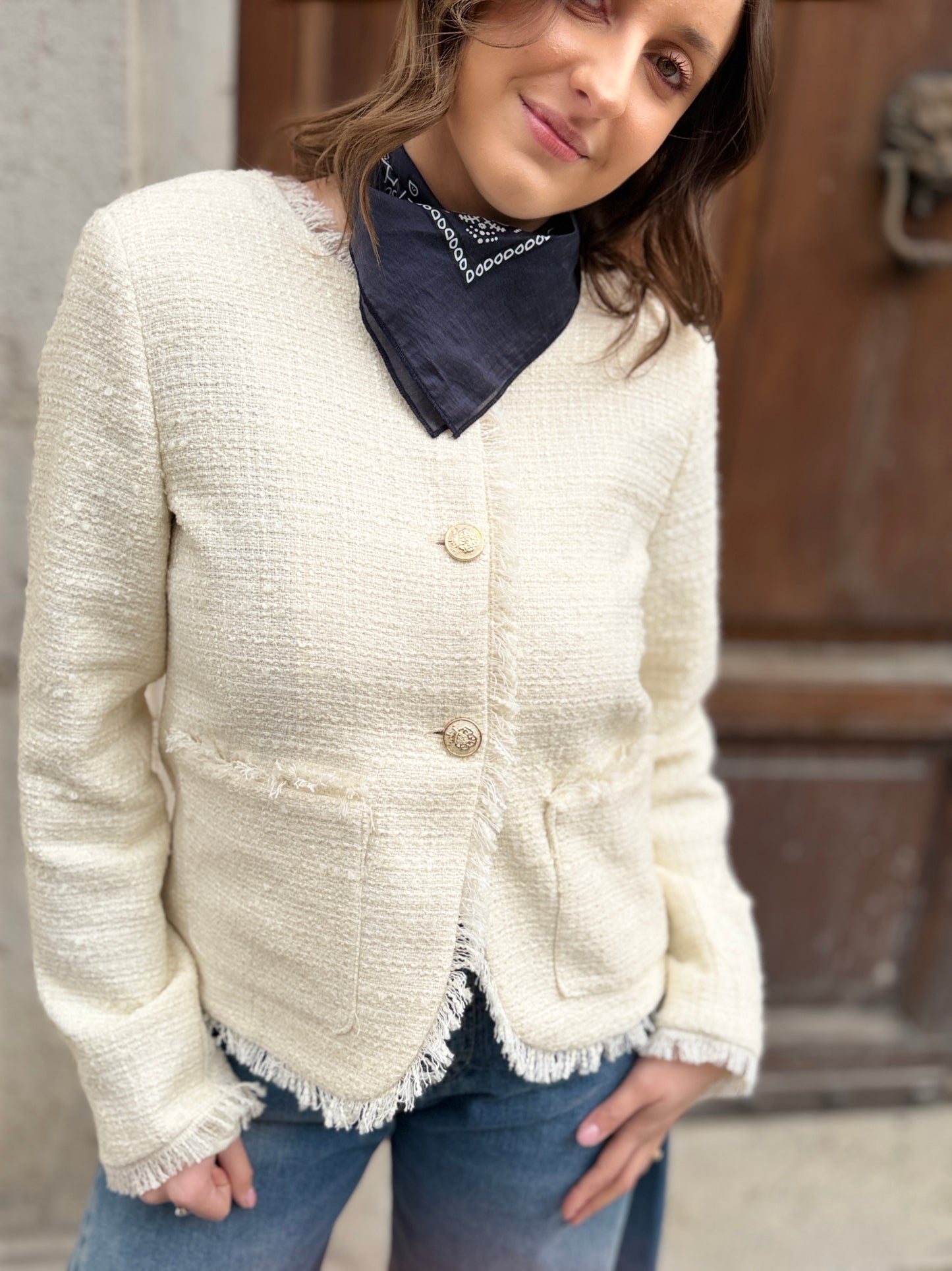 Tensione in Giacca in tweed PANNA con bandana