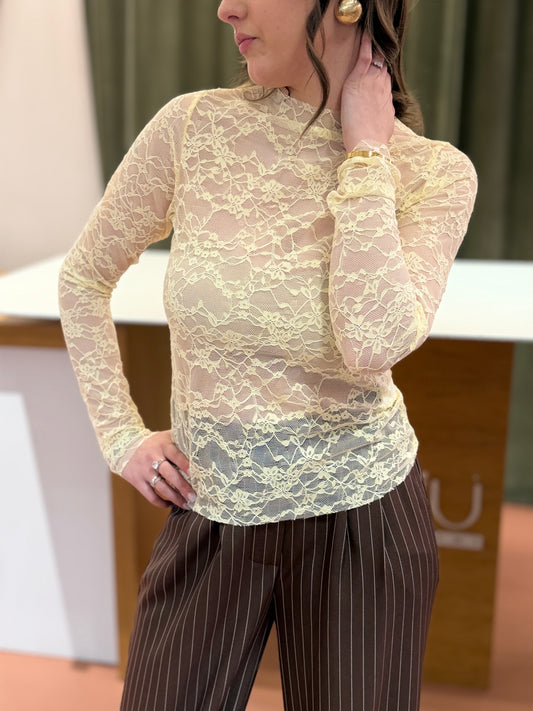 Haveone maglia pizzo GIALLO PASTELLO