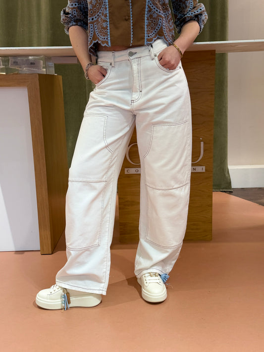 Tensione in Pantalone DRILL BARREL western Bianco