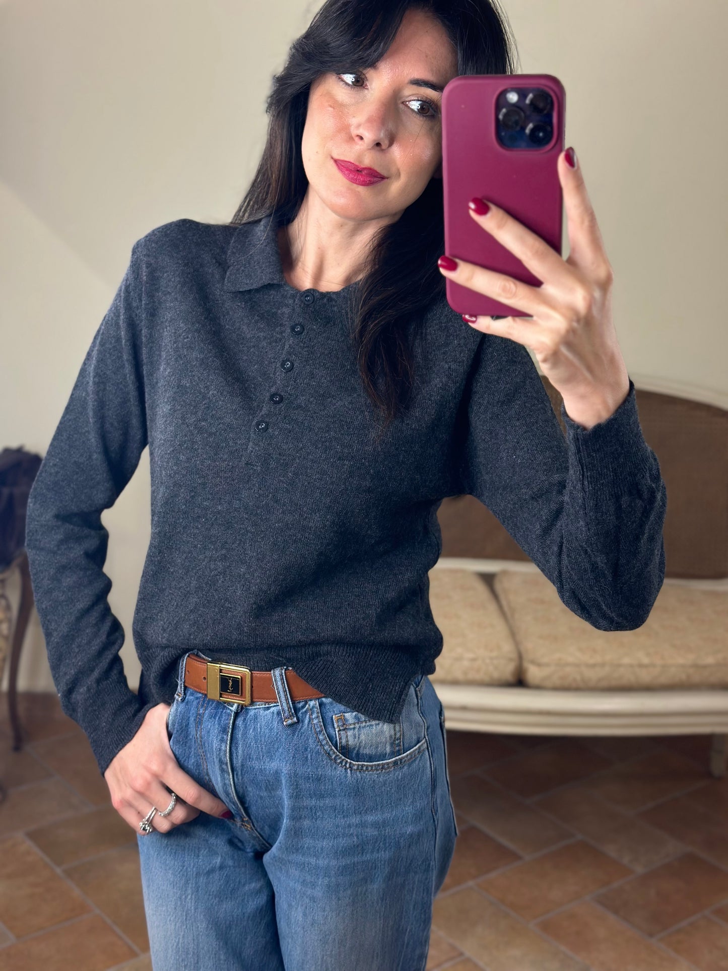 Maglia Polo CINDY con bottoni ANTRACITE