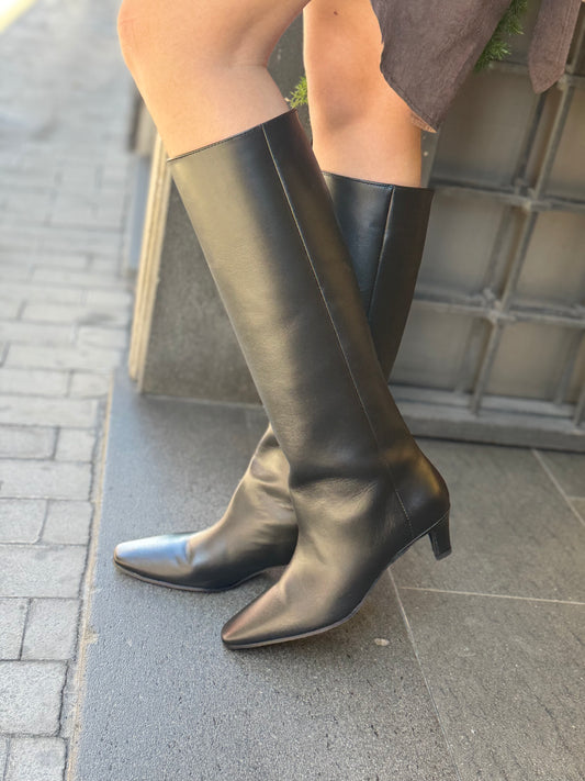 Bianca dì Stivale punta squadrata NERO