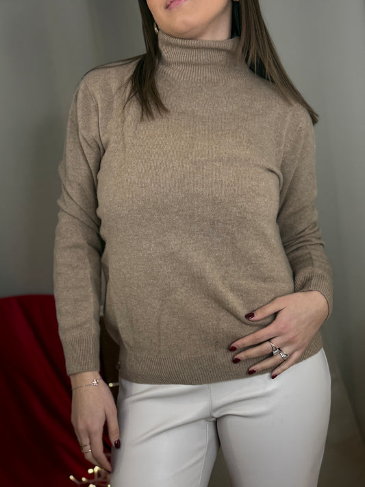 Maglia collo alto misto cashmere CAMMELLO