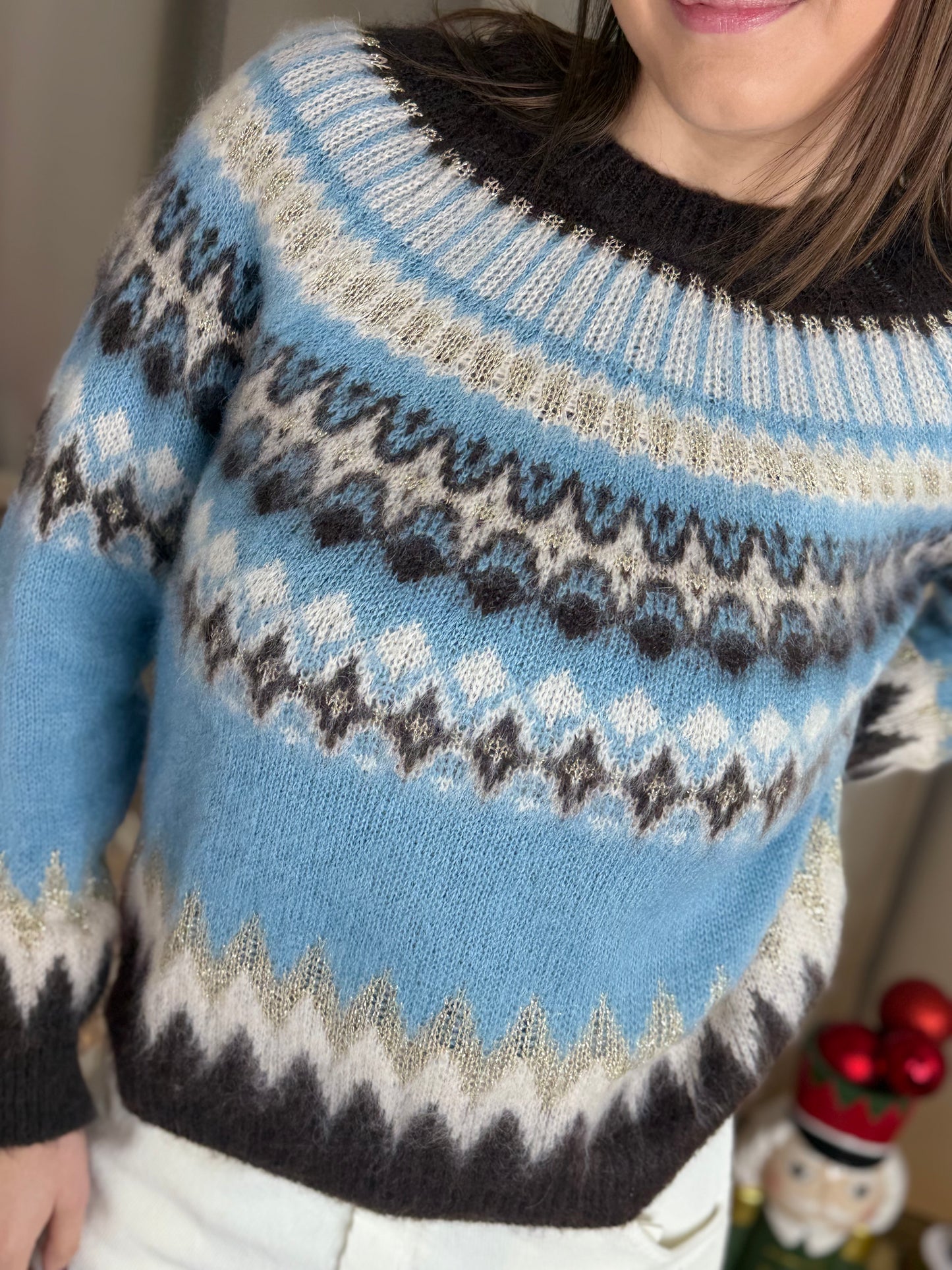 Tensione In maglia in mohair jacquard MORO/ECRU/AZZURRO/ORO