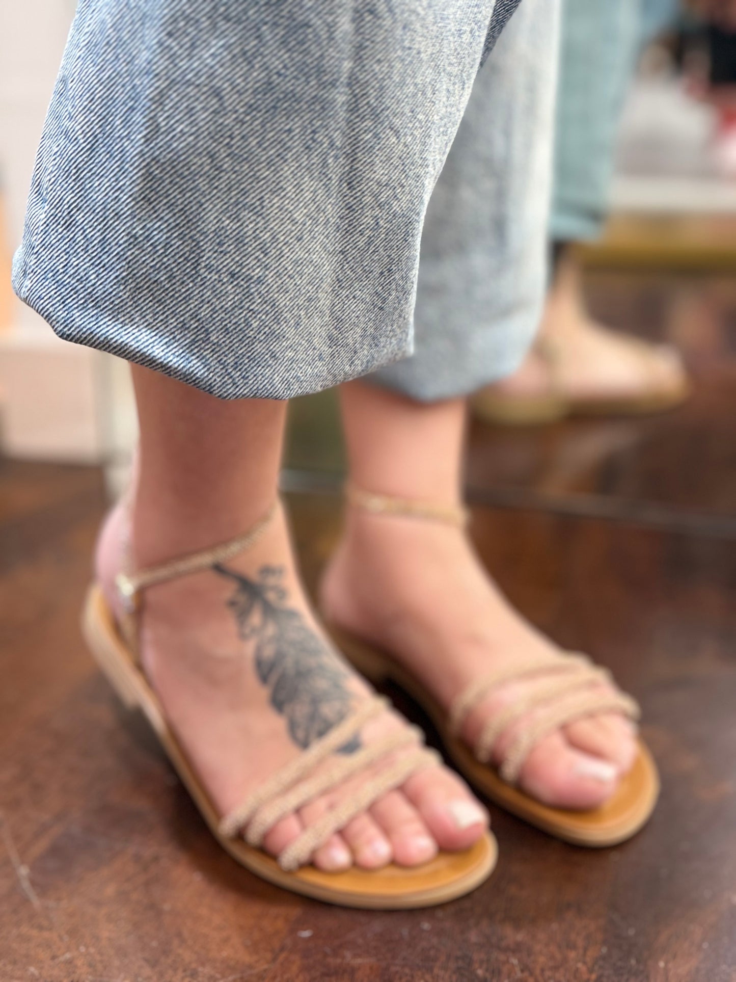 Donna Toscana Sandalo flat con cavigliera e strass rose gold