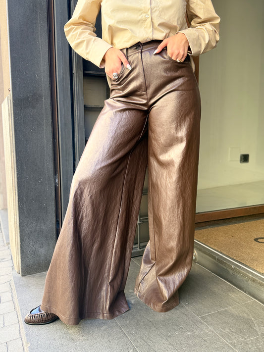 Haveone Pantalone a palazzo ecopelle MORO