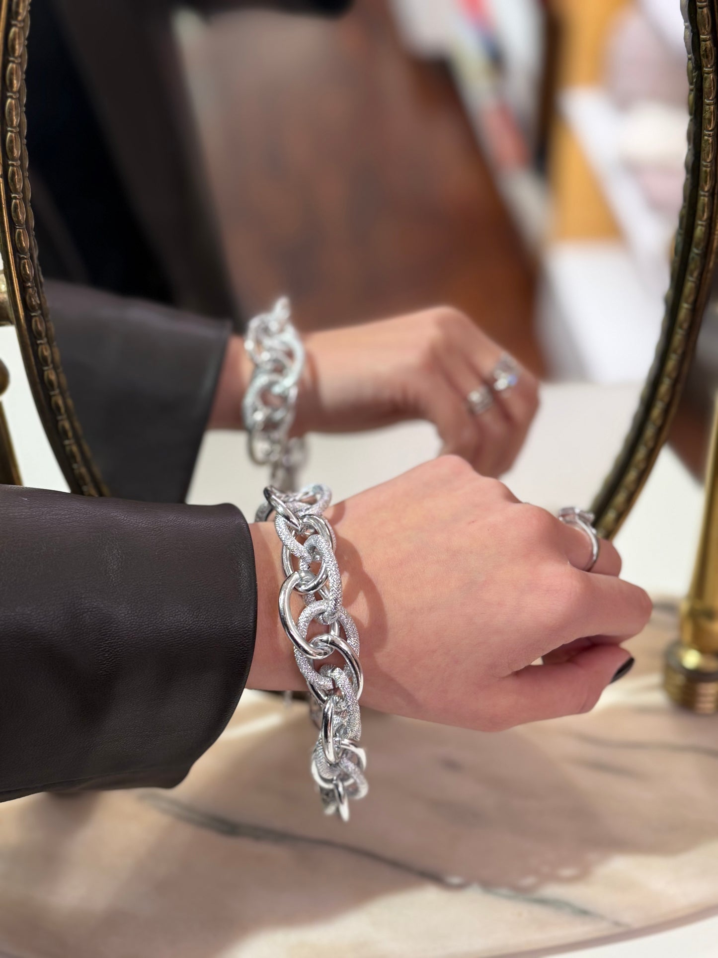 Bracciale ARGENTO a catene lisce e zigrinate