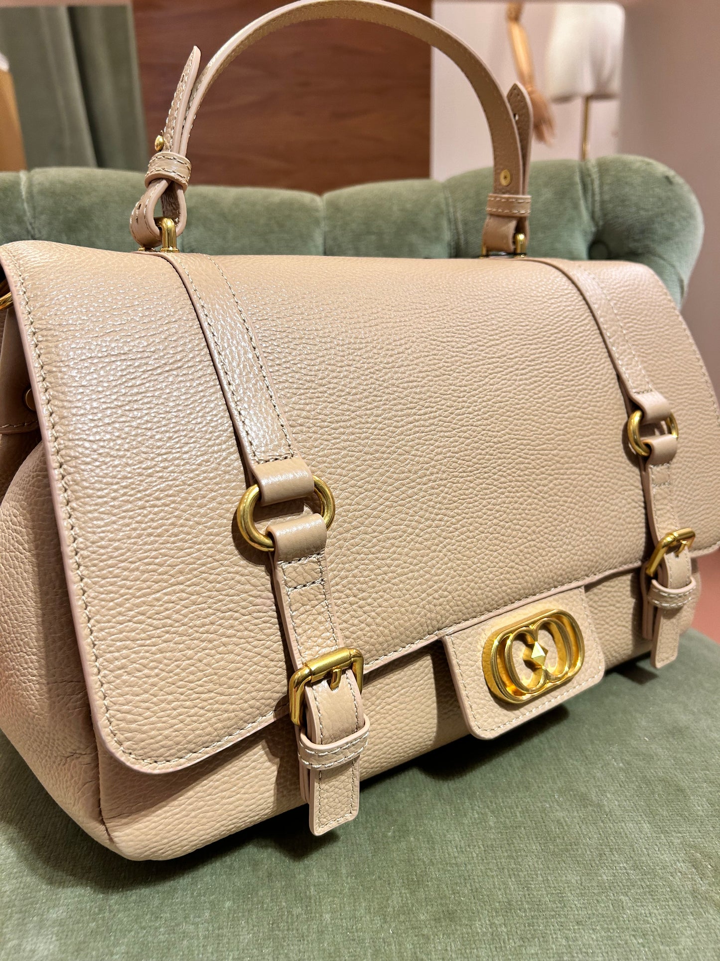 La Carrie Bag- ATENA large shopper tumbled leather beige