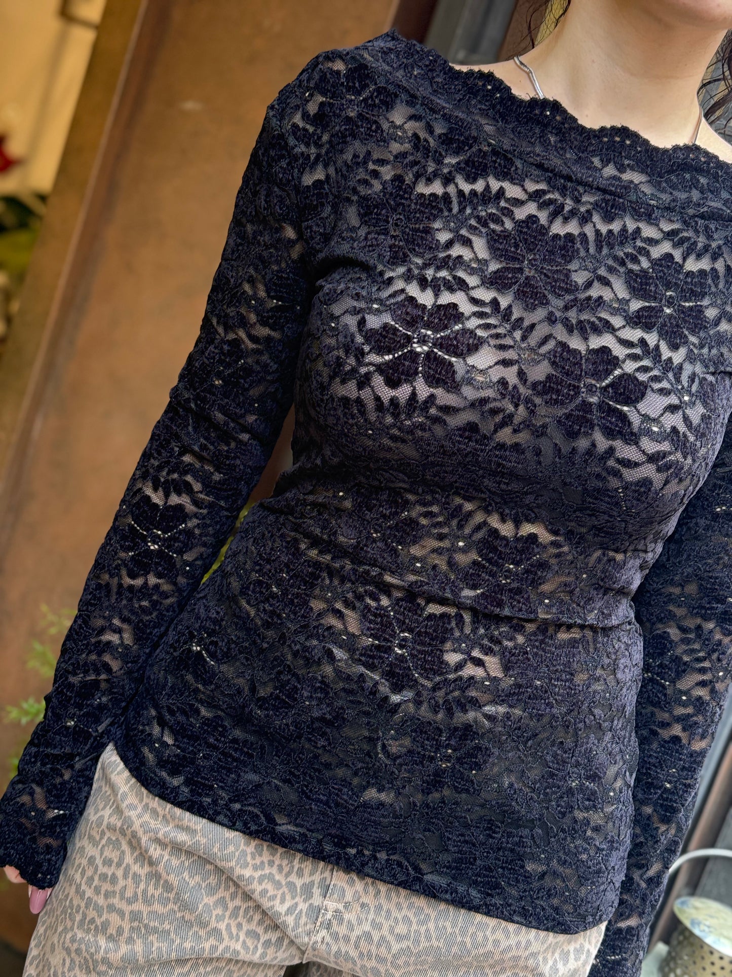 Maglia pizzo in ciniglia NERO