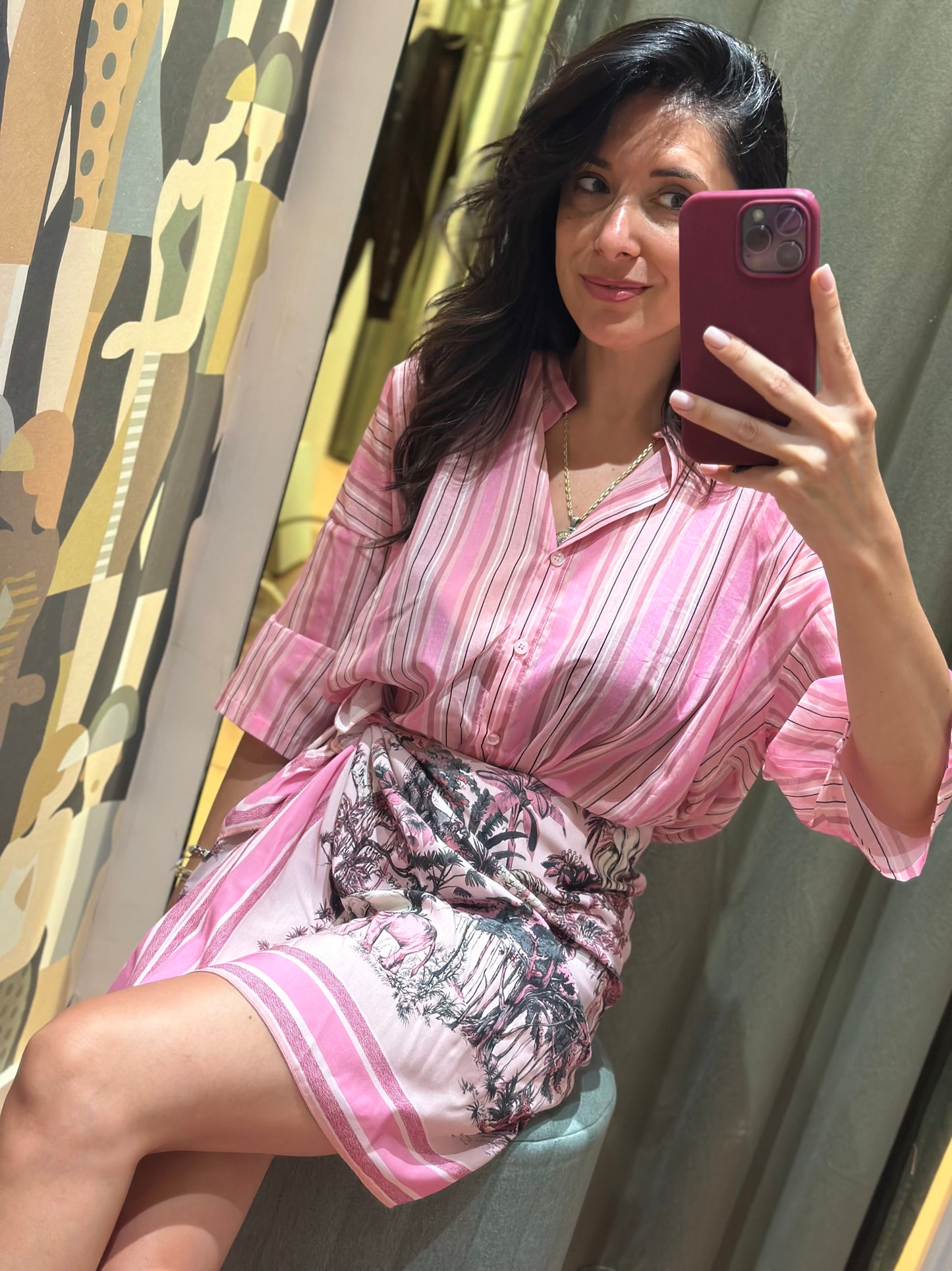 Tensione in gonna corta foulard toile de jouy Rosa