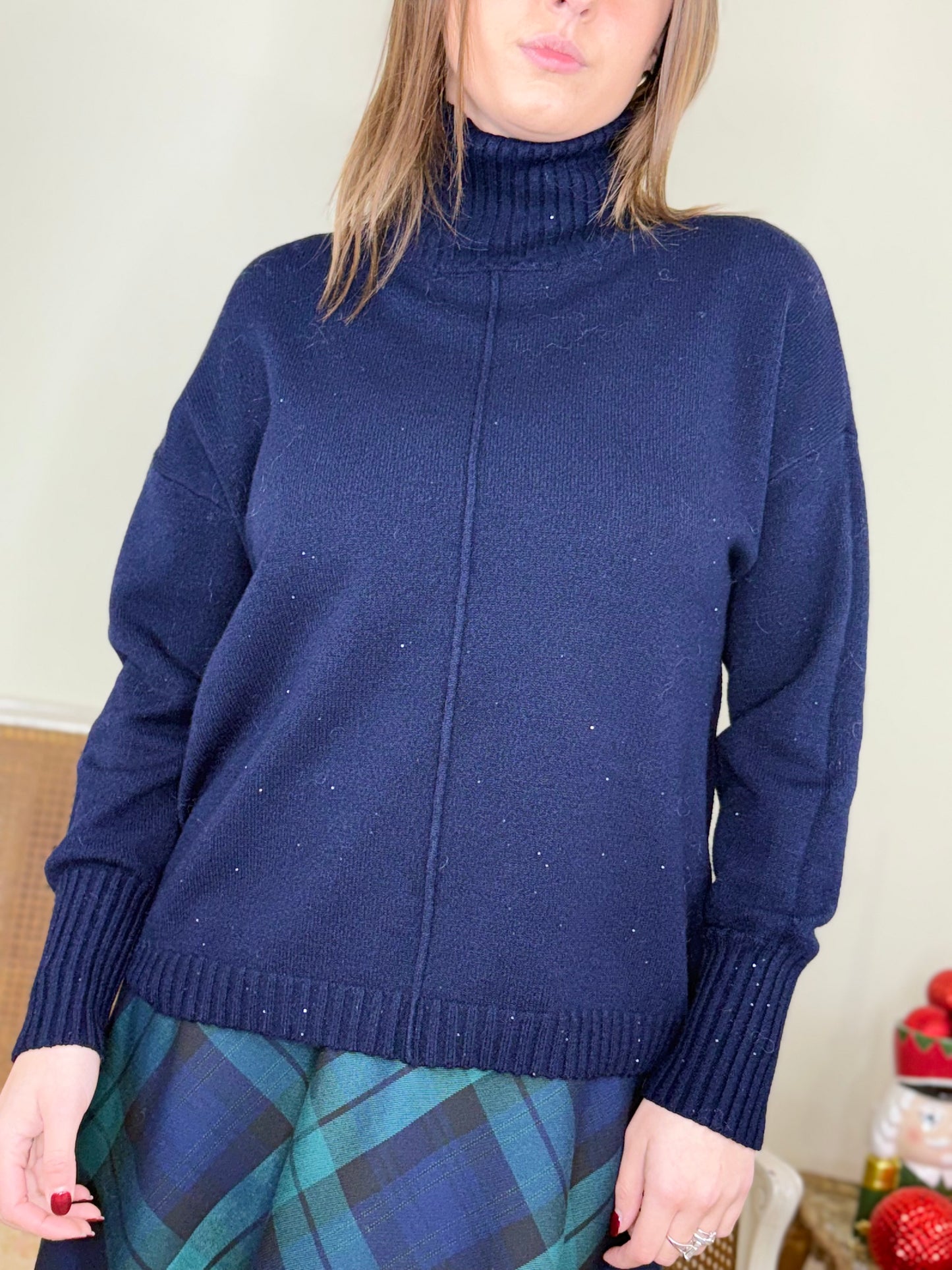 Maglia collo alto micropailettes BLU SCURO