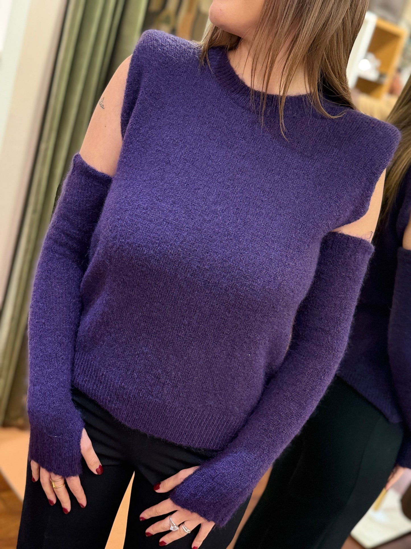 Tensione in Maglia mohair elasticizzato spalline imbottite con manicotti VIOLA