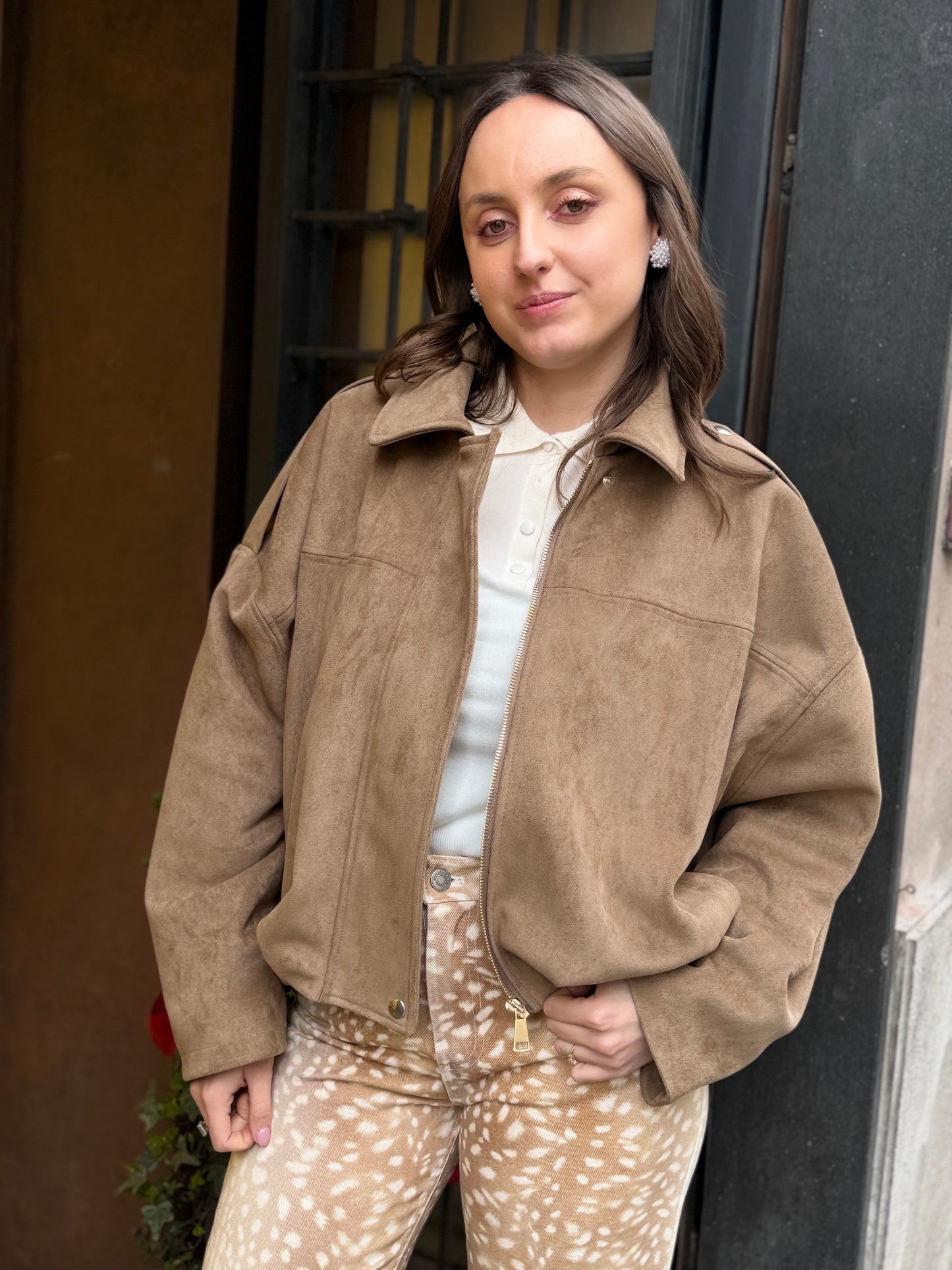 Tensione in bomber in suede TABACCO