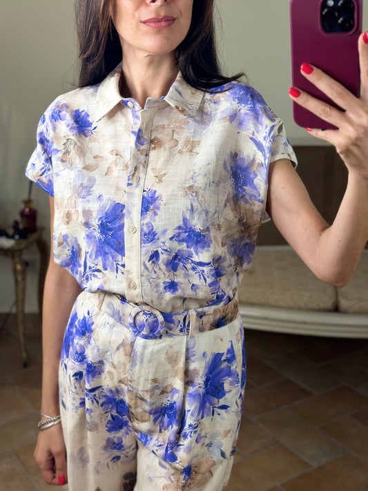 Tensione In Camicia giromanica FLOREALE burro/viola