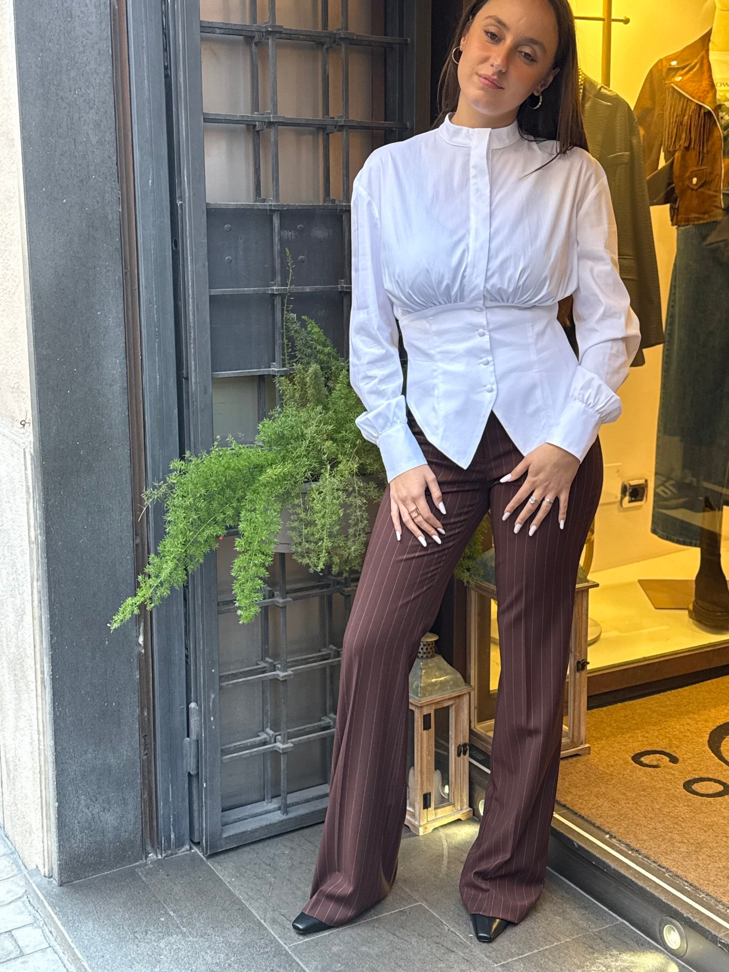 Silence Limited Pantalone STRIPE FLARE Brown