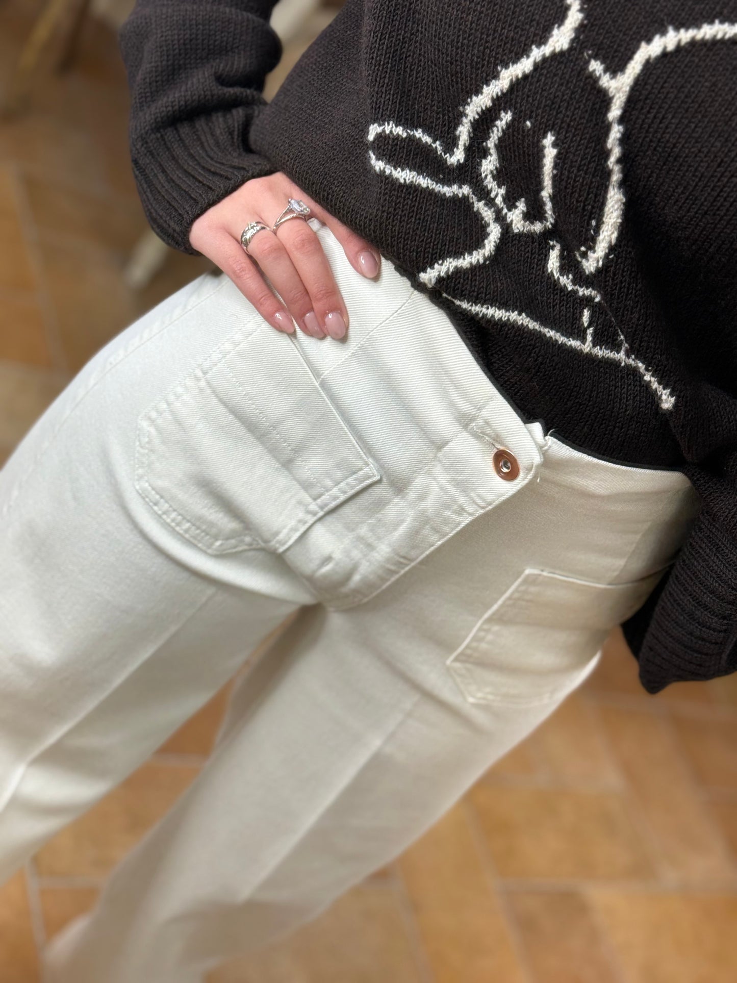 Tensione In Pantalone palazzo con taschini frontali PANNA