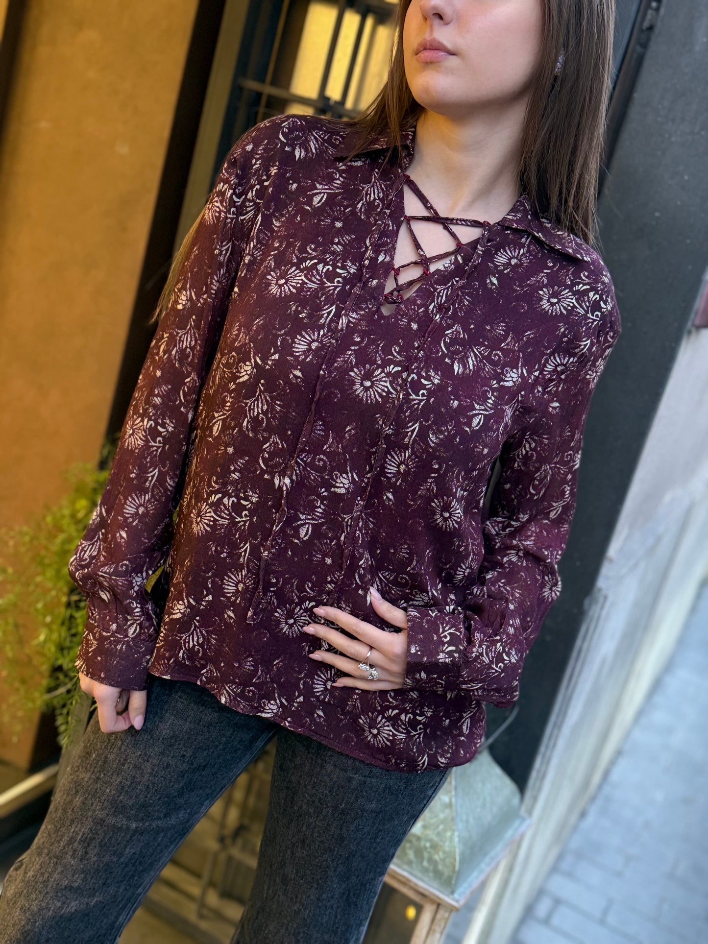 Blusa KAYA stampa floreale BORDEAUX