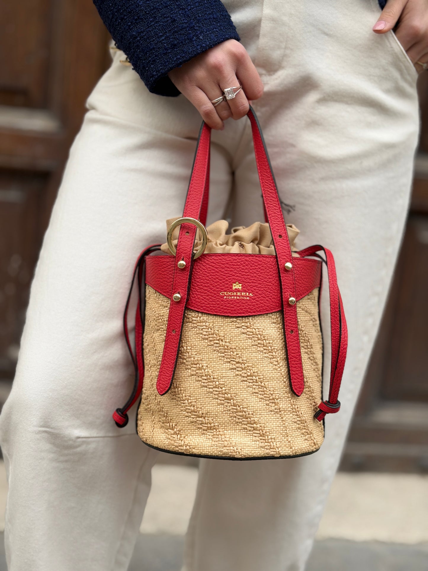 Cuoierie Fiorentina Amber small bucket spiga TOMATO