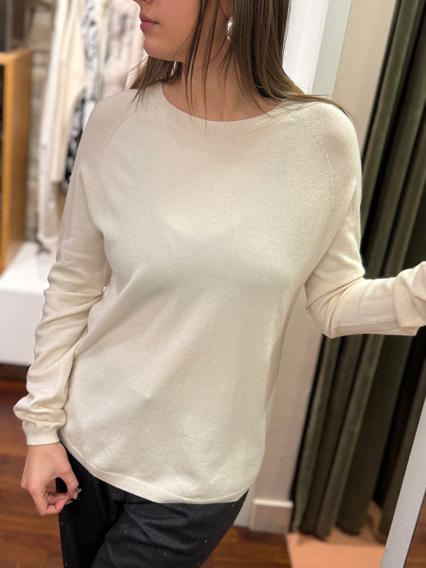 Maglia girocollo misto lana merino BURRO