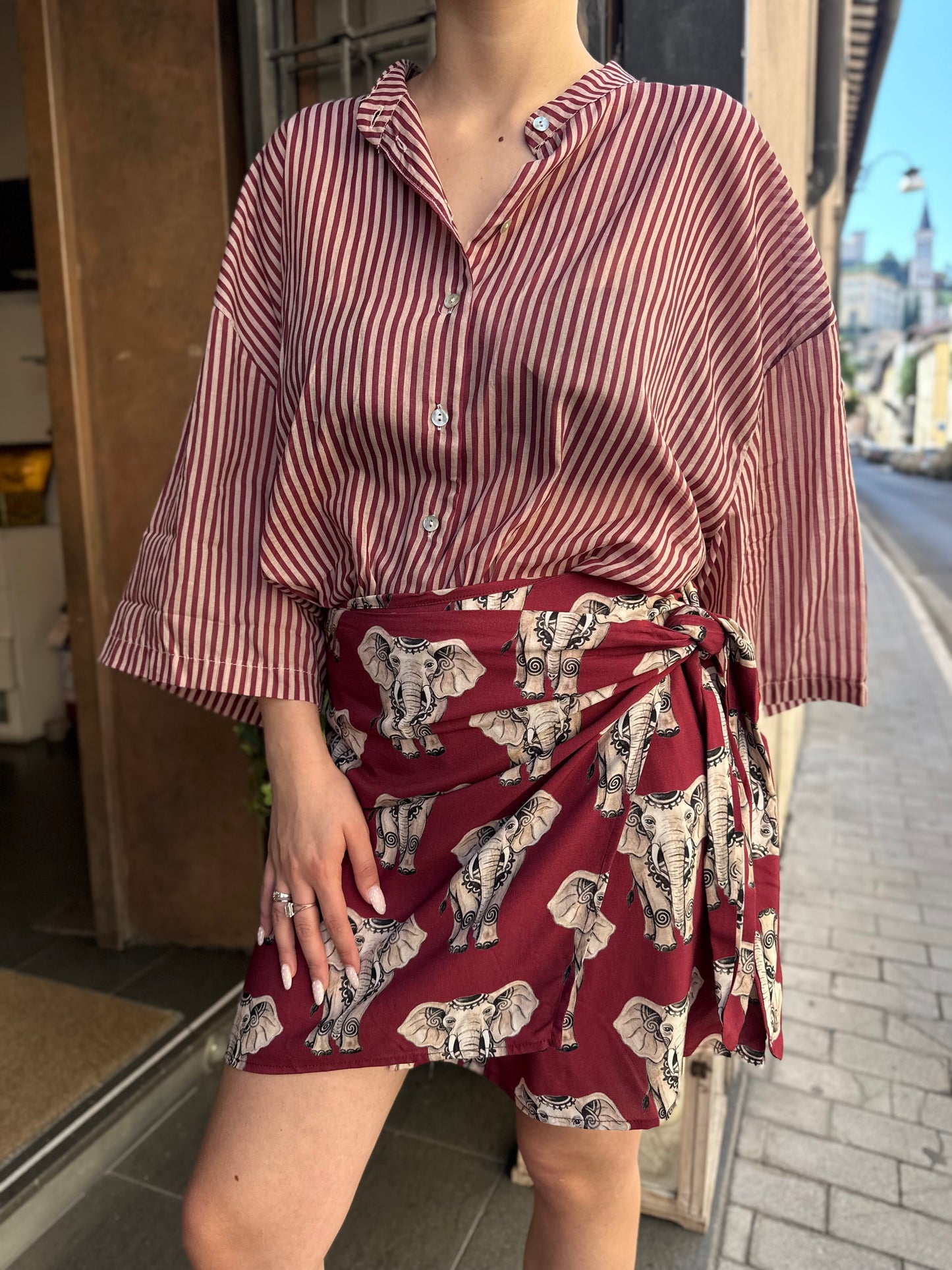 Tensione in Camicia misto seta a righe Panna/India