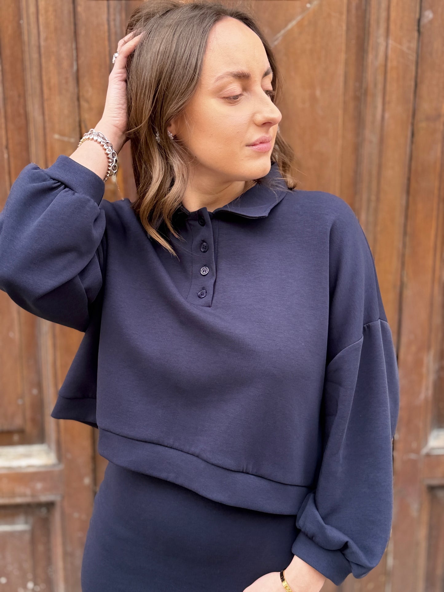 Felpa con collo a polo Blu