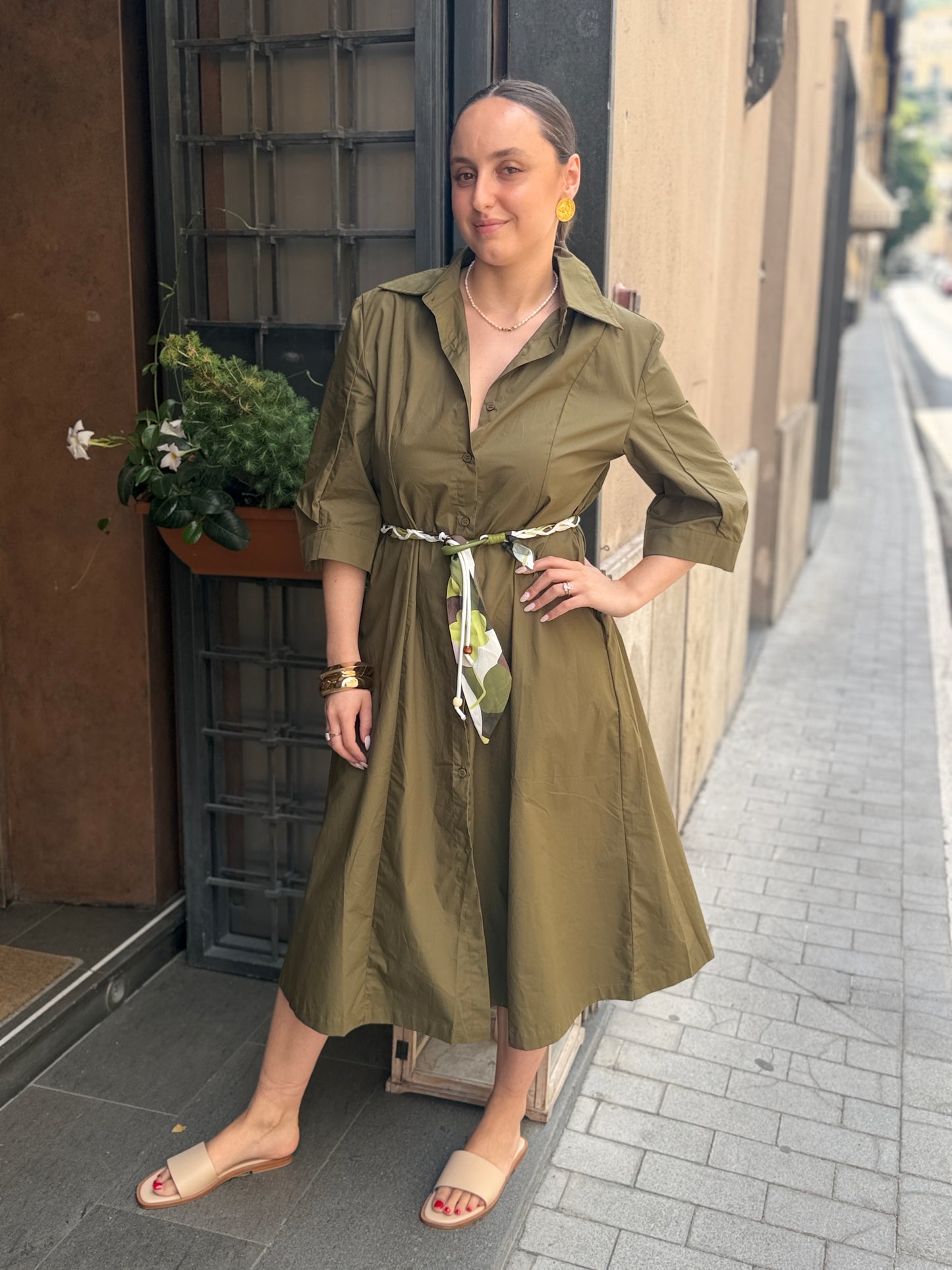 Abito camicia MILITARE E GESSO