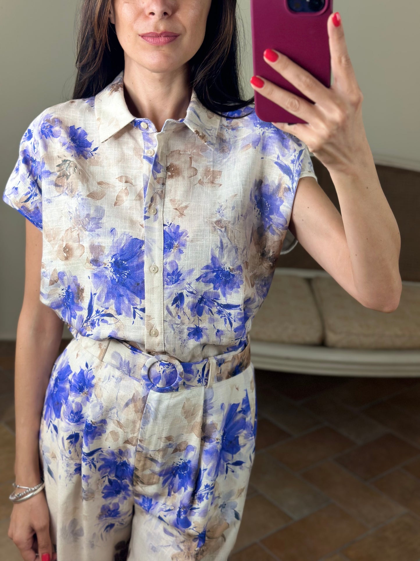 Tensione In Camicia giromanica FLOREALE burro/viola