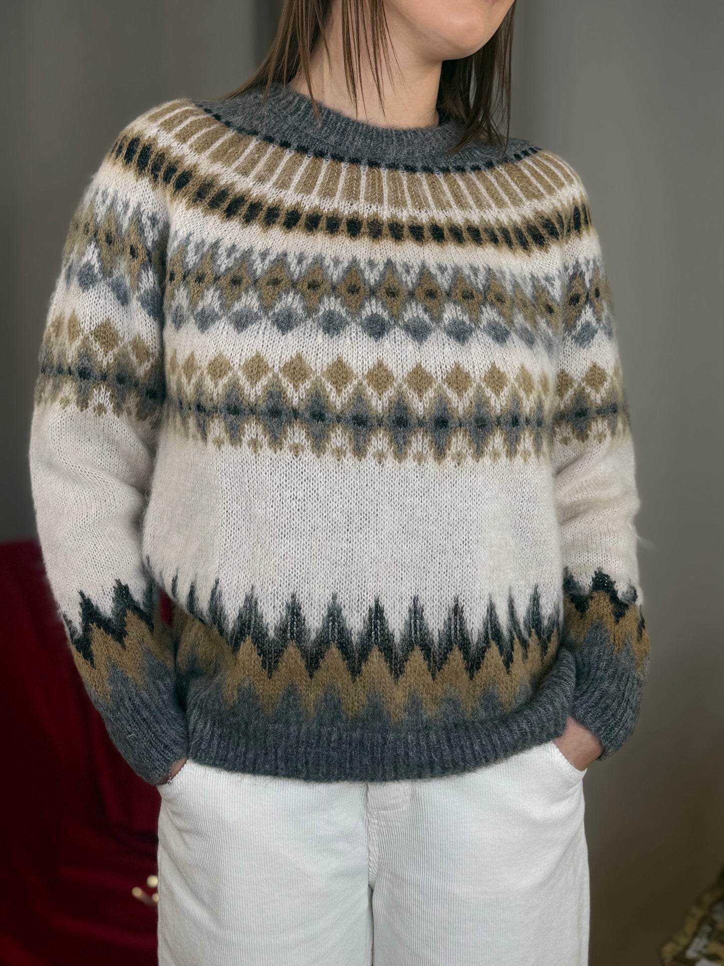 Tensione In maglia in mohair jacquard GRIGIO/BURRO/ECRU