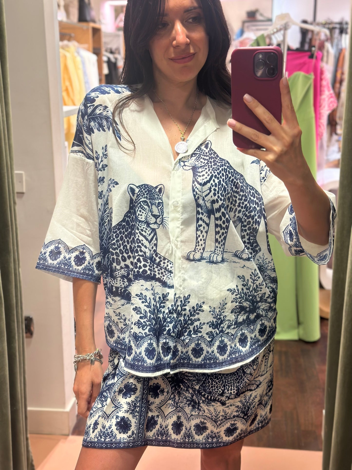 Tensione in Camicia stampa Leopard Blu/bianco