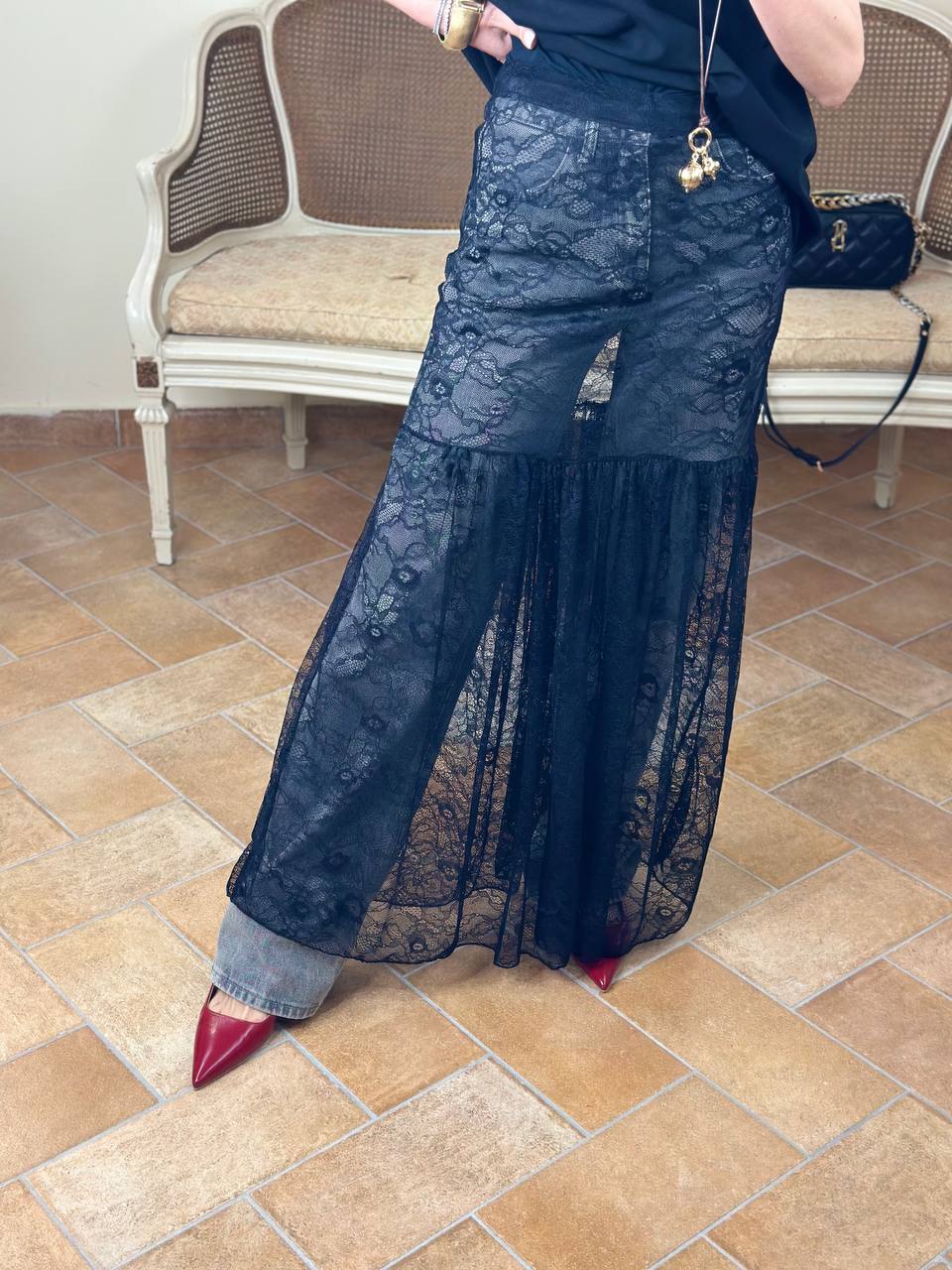 Gonna lunga in pizzo NERA