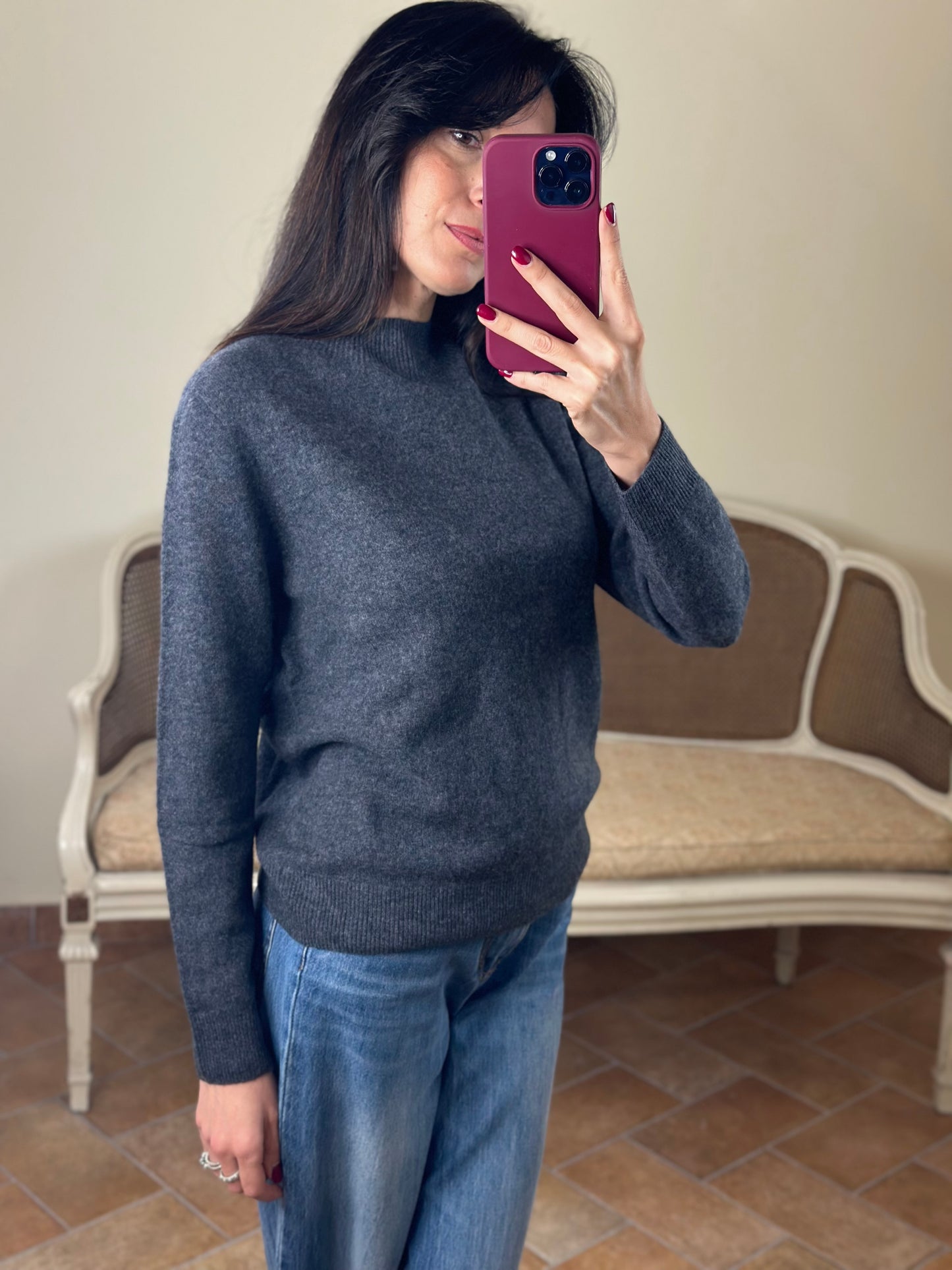 Maglia mezzo collo ANNA misto cachemire ANTRACITE