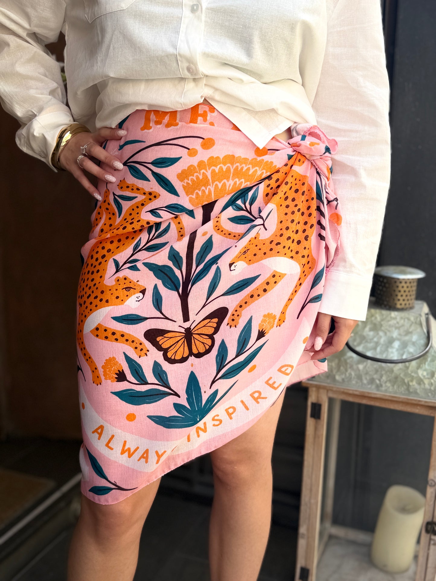Gonna corta pareo ARANCIO/ROSA LEOPARDO