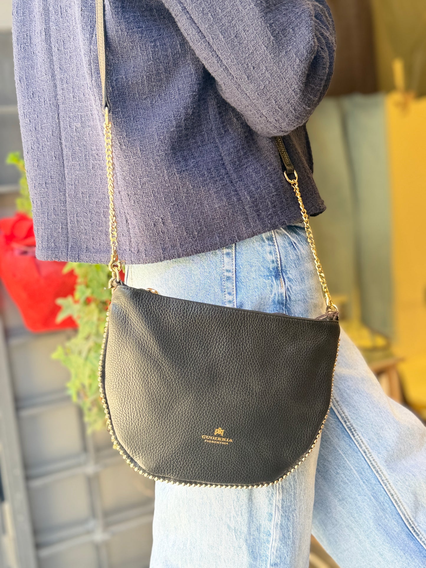 Cuoieria Fiorentina EMMA BOHO small Pouch con borchie NERA