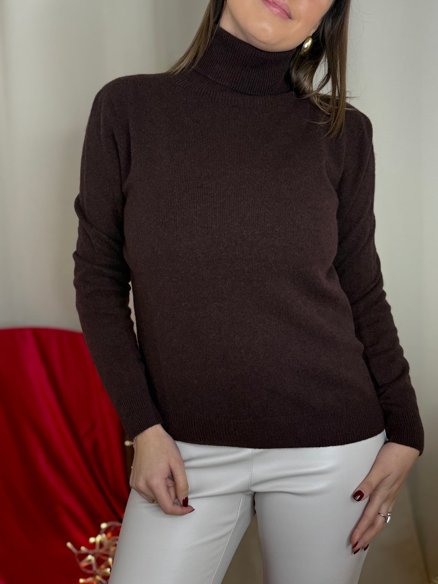Maglia collo alto misto cashmere CAFFEE