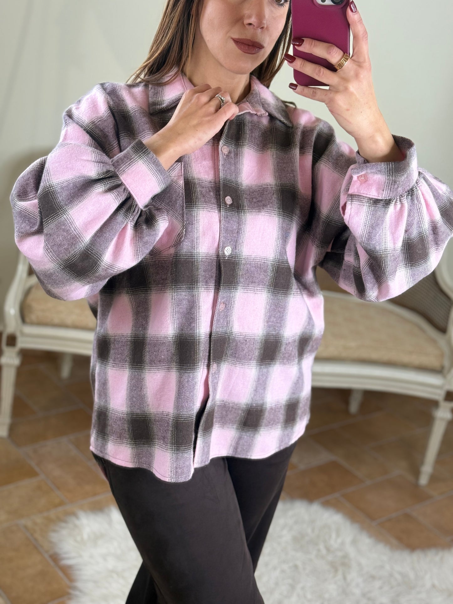 Camicia BRENDA check in flanella ROSA/MORO