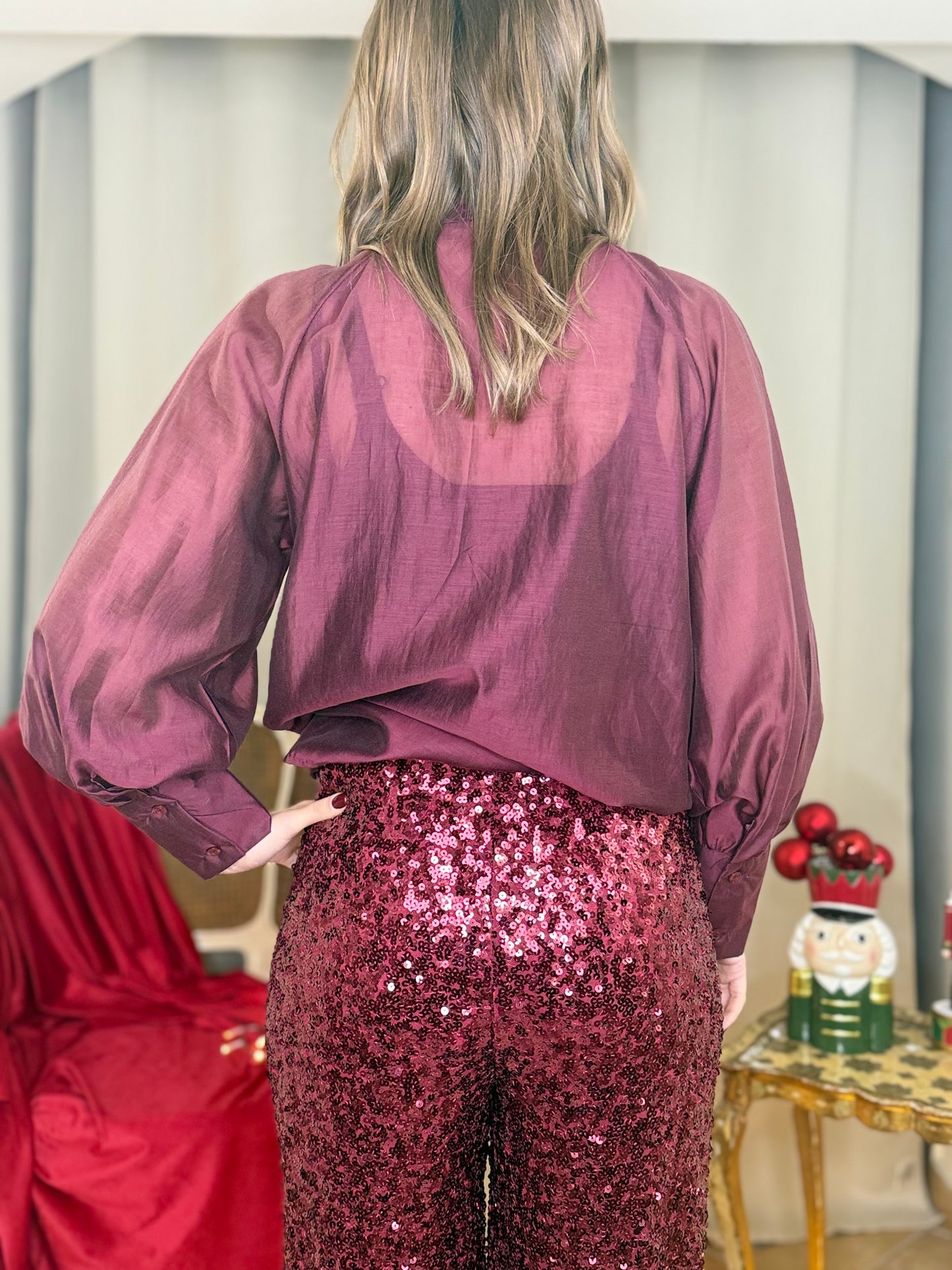 Camicia in tencel con fiocco BORDEAUX