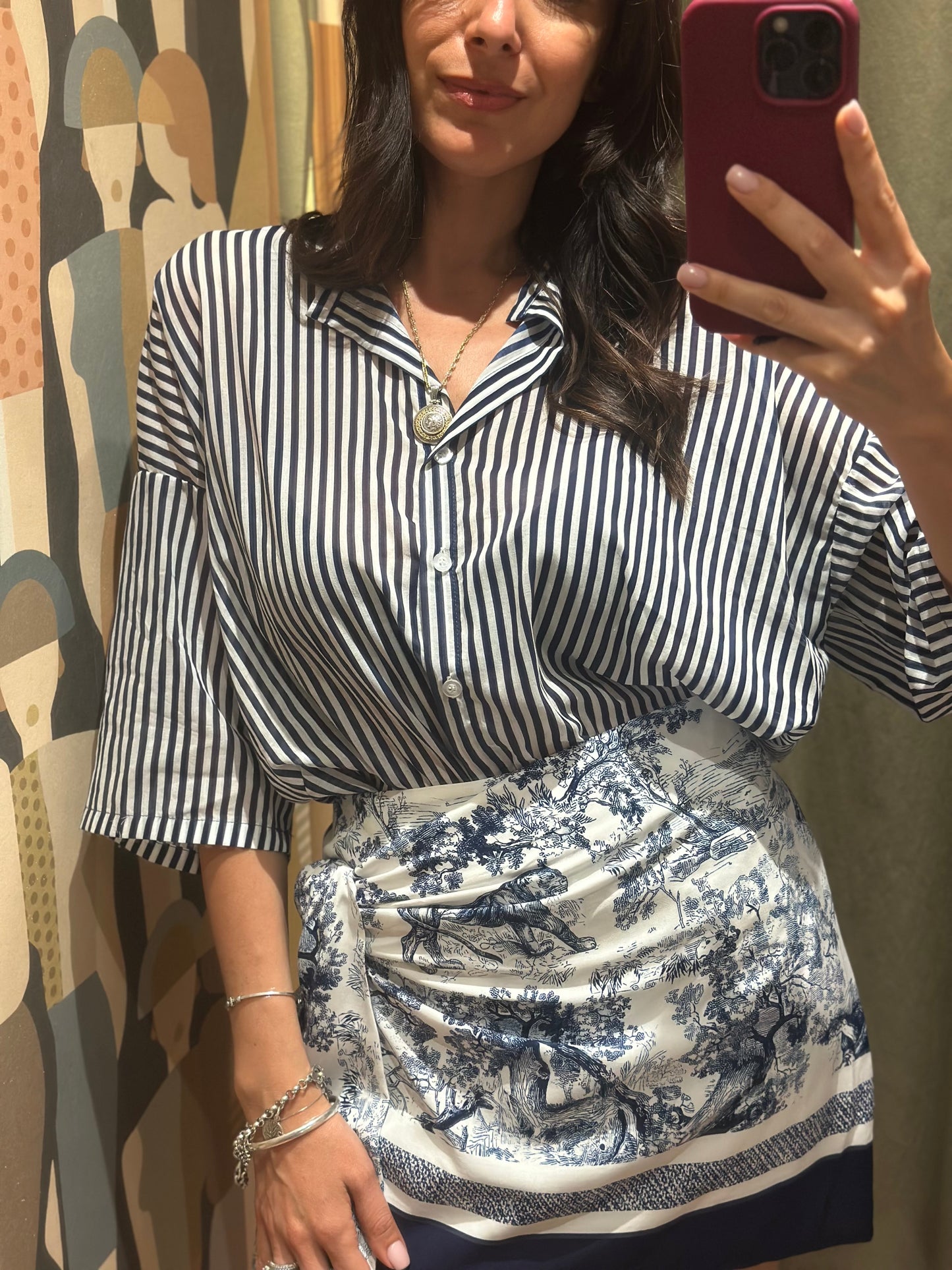 Tensione in camicia mussola riga BLU