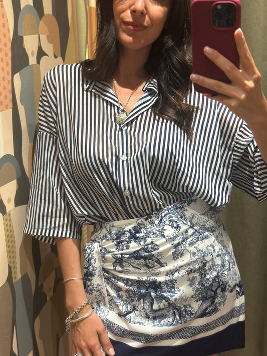 Tensione in camicia mussola riga BLU