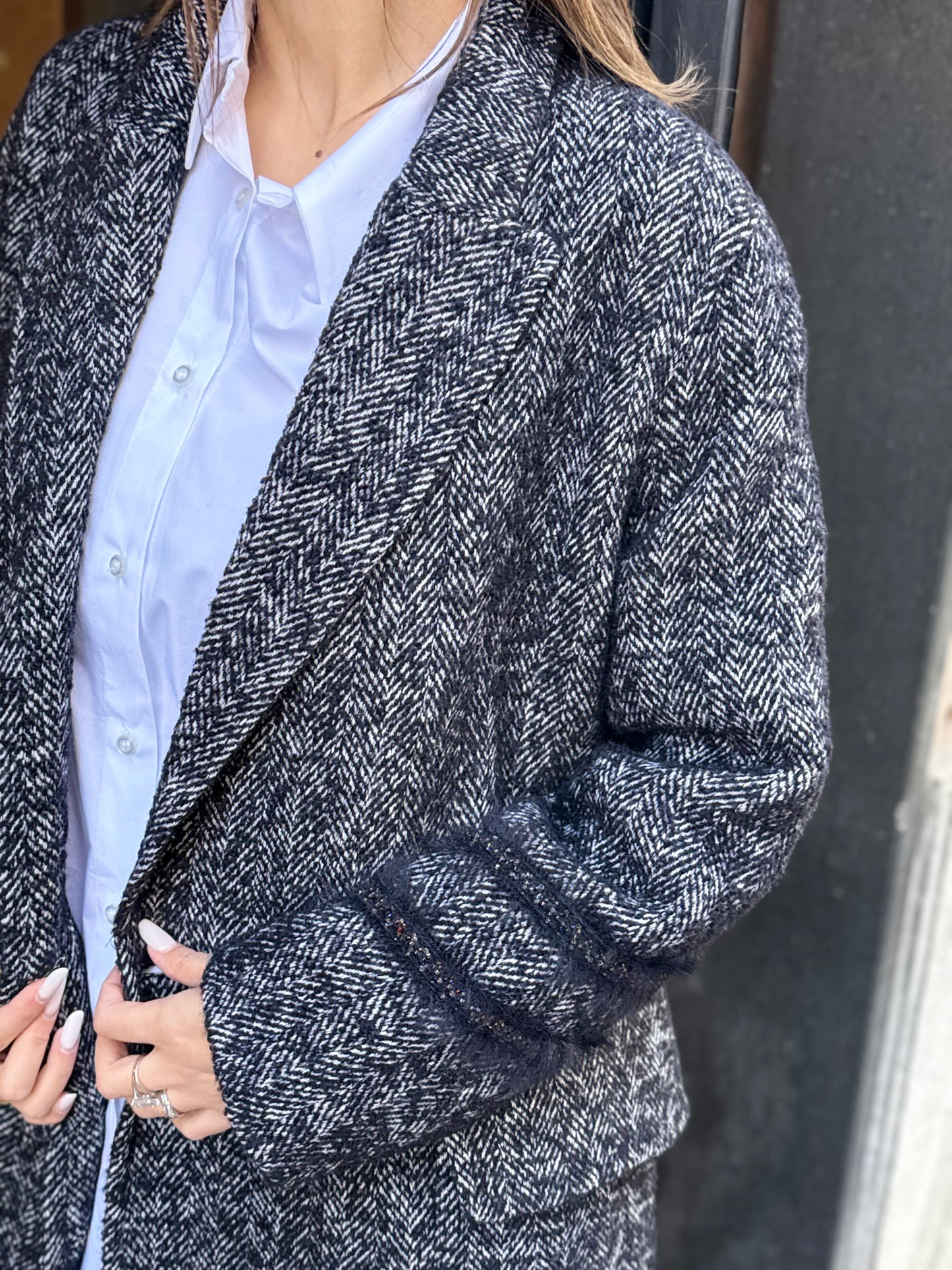 SINCE'RE PARIS Cappotto lungo doppiopetto  WHITE/BLACK