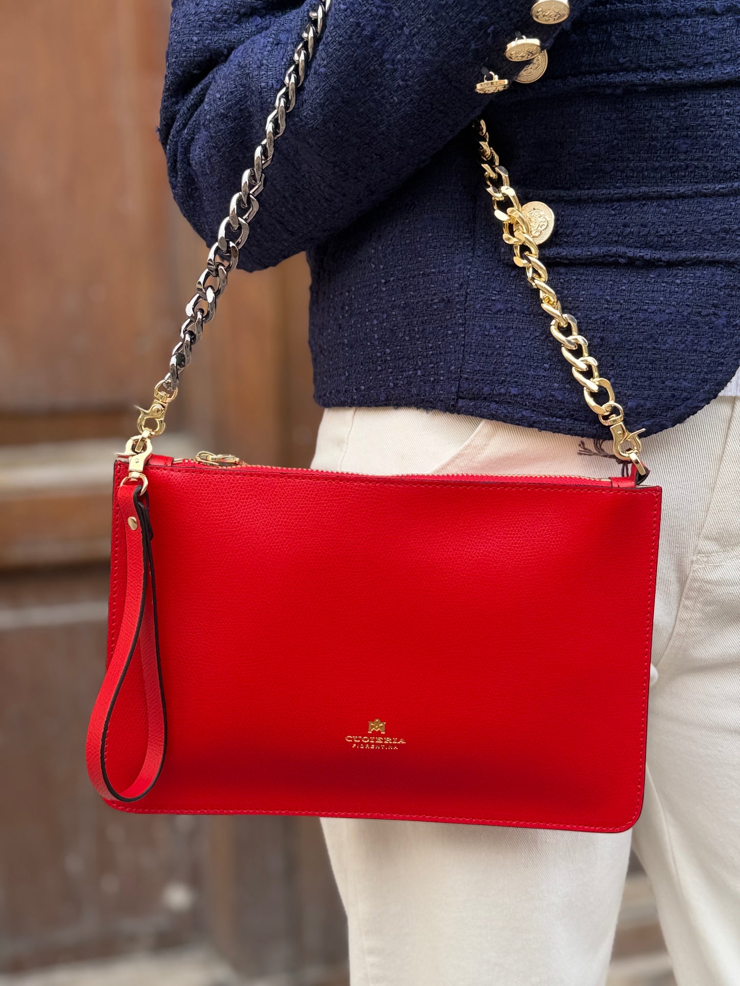 Cuoieria Fiorentina ALICE Pochette media con bracciale TOMATO