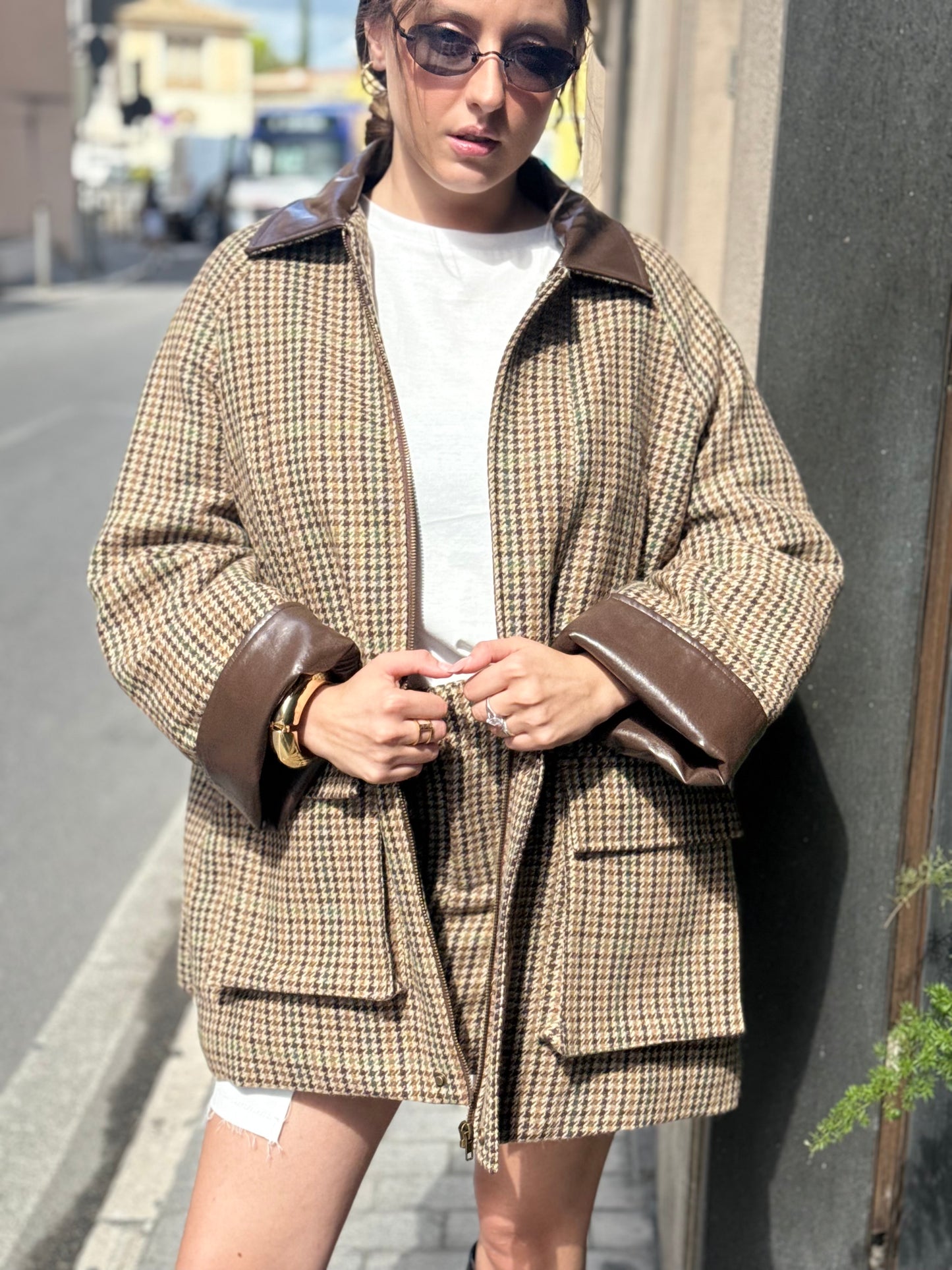 Eleh Giaccone Pied de poule MARRONE