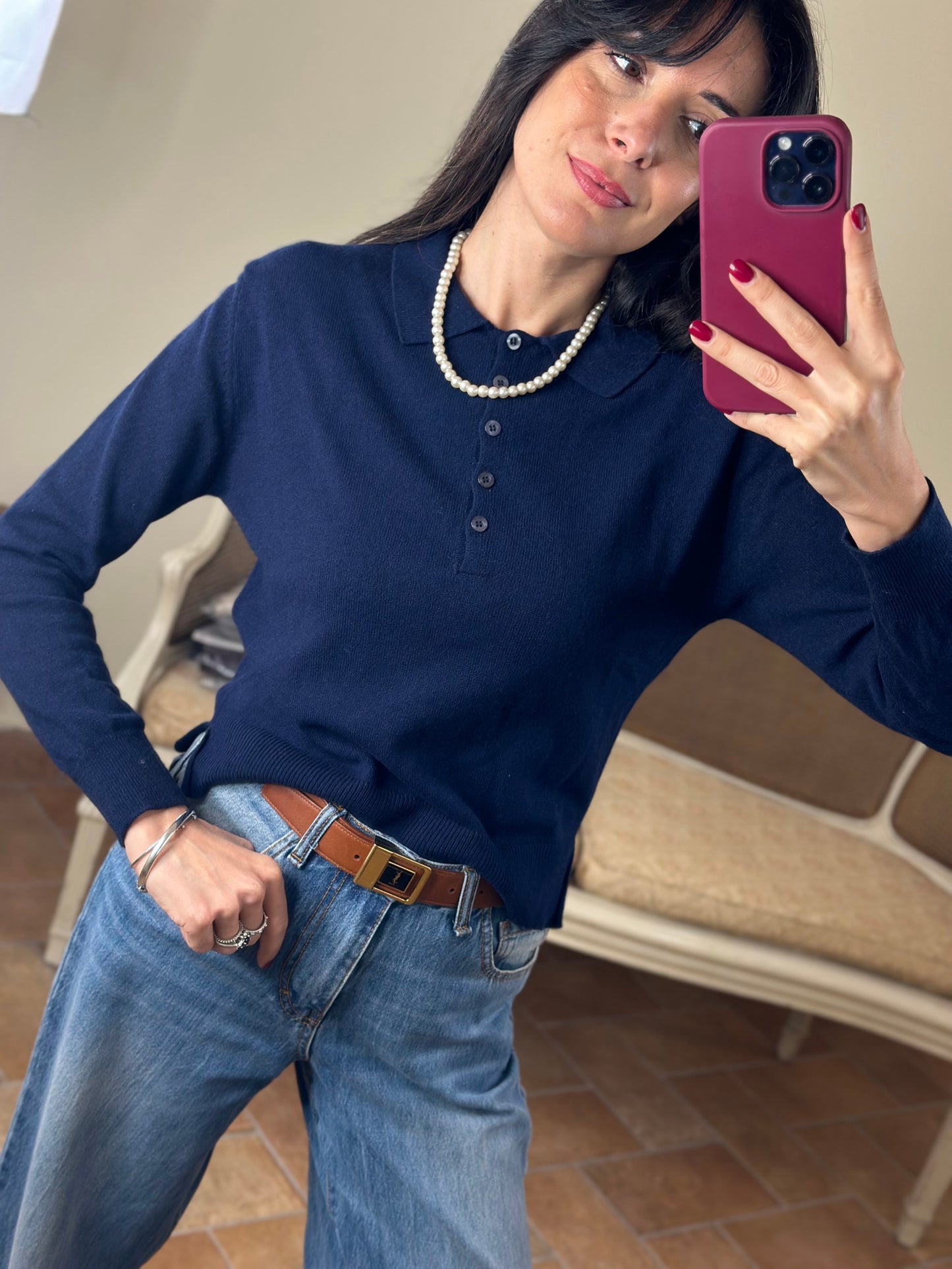 Maglia Polo CINDY con bottoni BLU