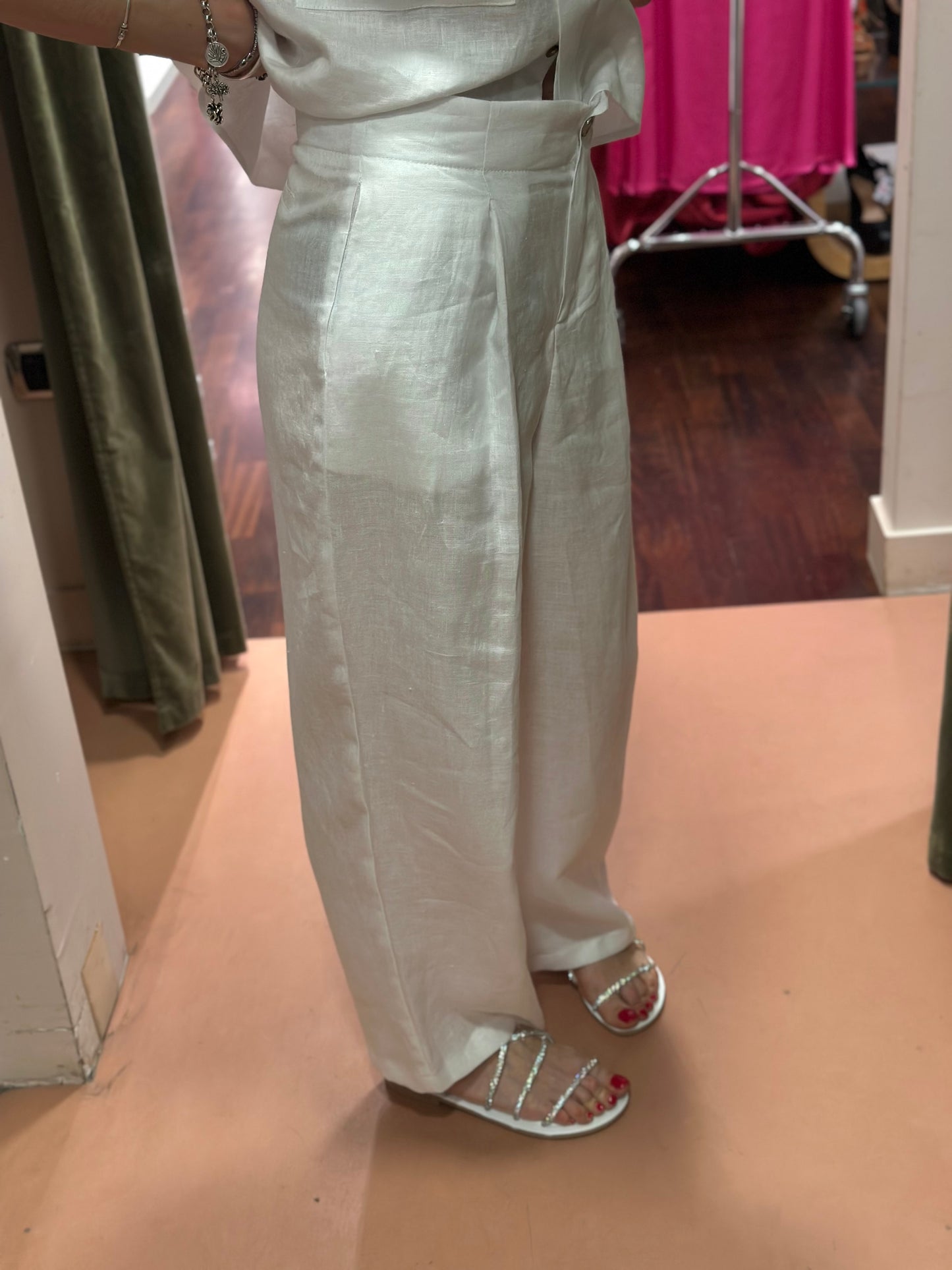Tensione in Pantalone in 100% lino Bianco